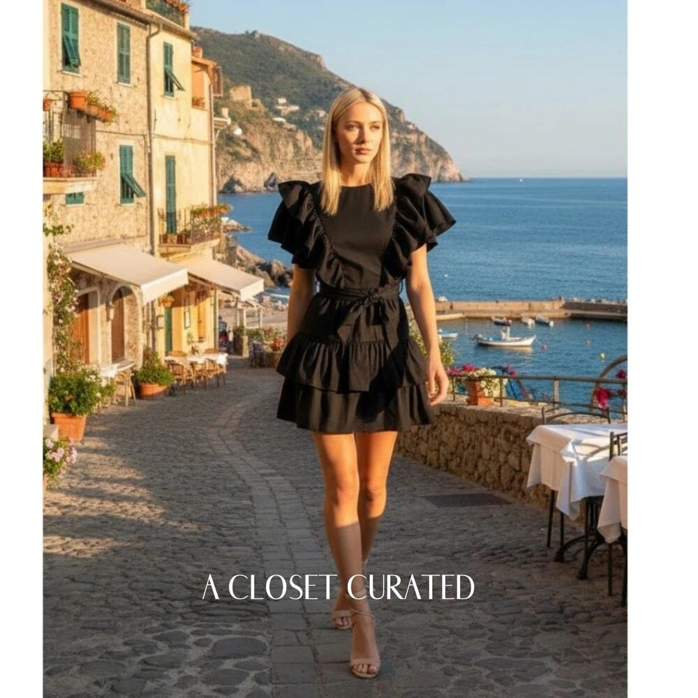 Les Coyotes De Paris Clarissa Ruffle Mini Dress NEW Black Size Small (36)